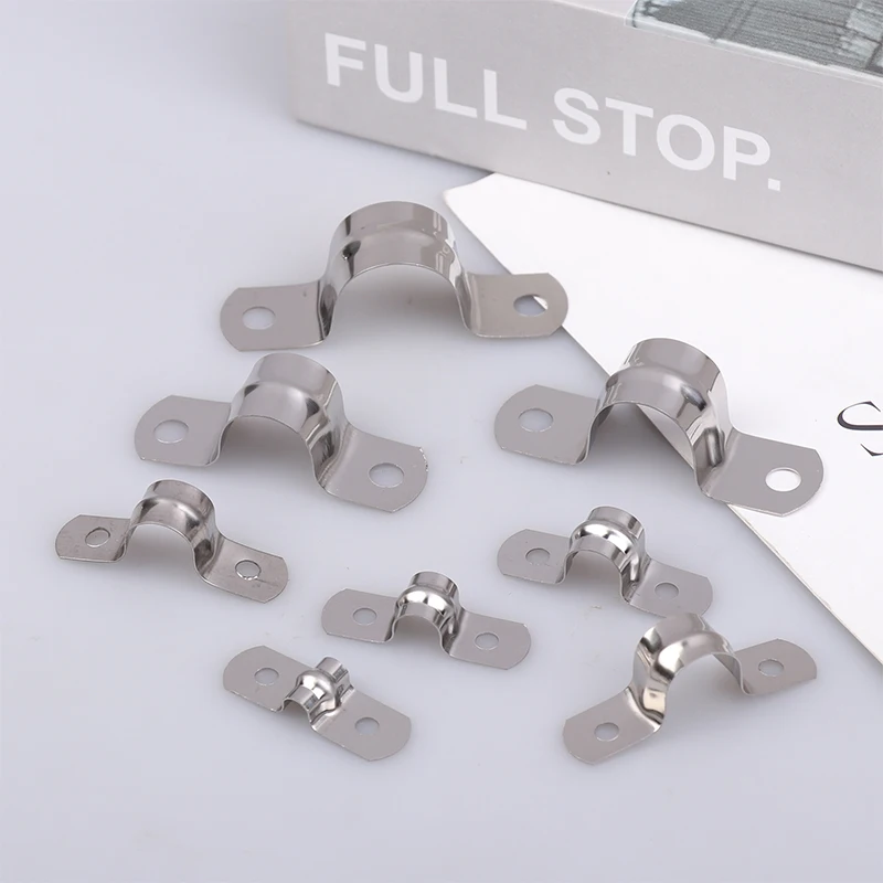 20Pcs M5-20 Rigid Pipe Strap Stainless Steel 2 Holes Cable U Bracket Pipe Clamp For Fixing Pipe Or Cable Clamp