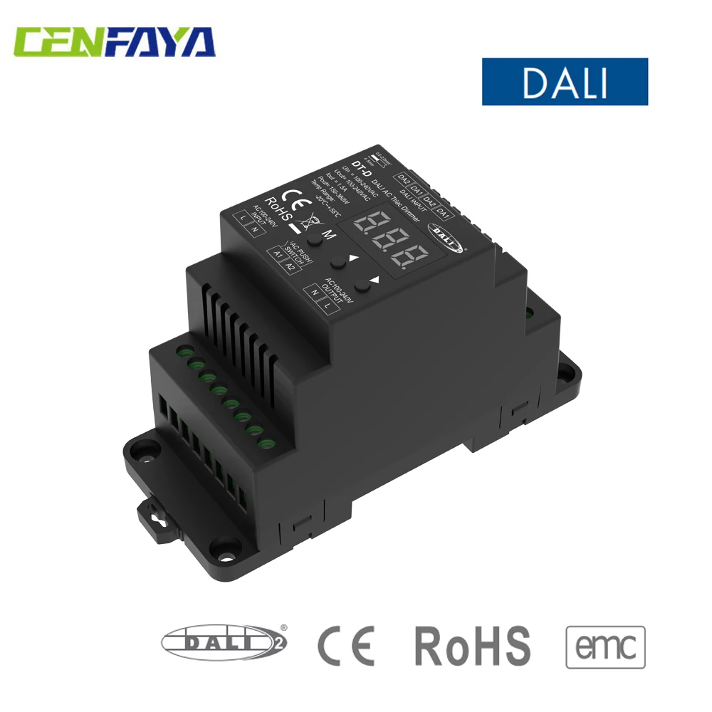 CENFAYA Triac DALI Dimmer DIN Rail Mounting Push Switch Dimming AC phase-cut DALI DT4 Dimmer DT-D With Numeric Display Function