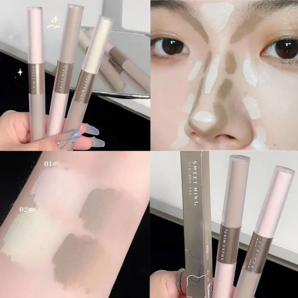 Liquid 2 In 1 Face Contouring Stick Brightens Skin Warm Tone Nose Shadow Cosmetics Grey Brown Double-ended Concealer Pencil