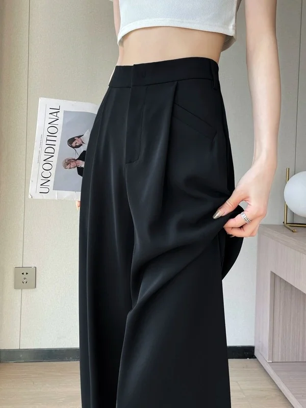 

Slim Fit Black Suit Pants Women's Summer Thin High Waist Slimming Loose Drapey Floor-Length Ice Silk Wide Leg Pants