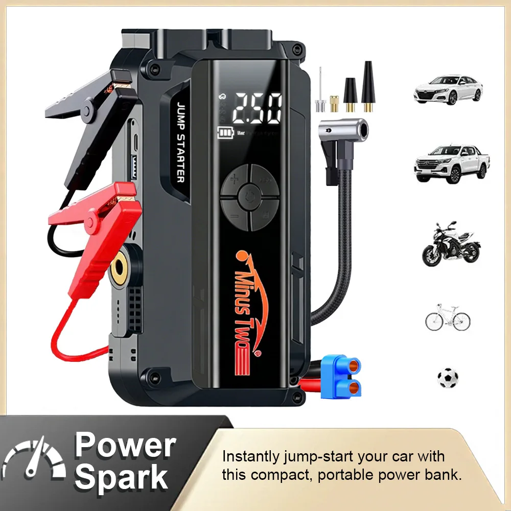 

Car Jump Starter 4 In 1 Car Wireless Tire Inflator Pump Air Compressor Power Bank Potable Battery Starting Fast Charging