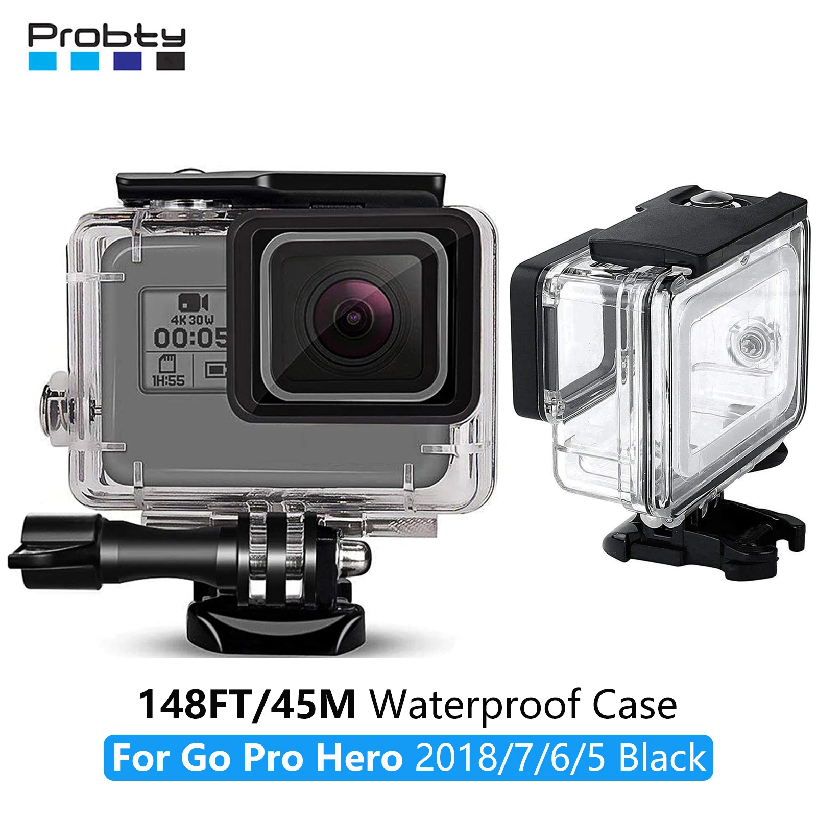 Probty 45M/148FT Unterwasser Tauchen Wasserdichte Fall Für GoPro Hero 5 6 7 Schwarz Schutzhülle Gehäuse Halterung für Go Pro 5 6 7