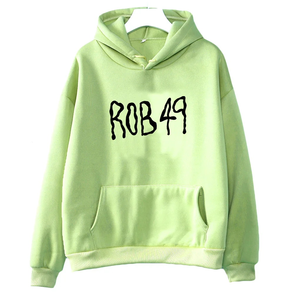 Sudadera con capucha con estampado de letras Rob49 con bolsillo, sudadera cómoda de Hip Hop, manga larga, ropa Retro Grunge, Sudaderas con capucha suaves