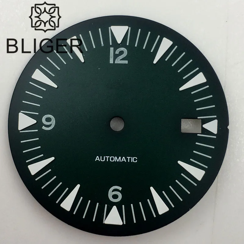 BLIGER 31mm Sterile Watch Dial Black Blue Green Fit NH35 NH36 Movement For Dive Men Watches Green Luminous