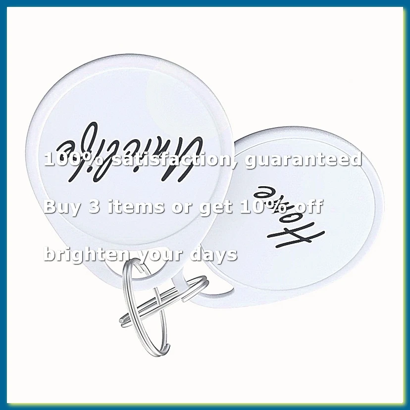 1.5Inch Tough Plastic Key Tags Round White Item Identifiers with Blank Paper Label Stickers and Split Rings 100PCS