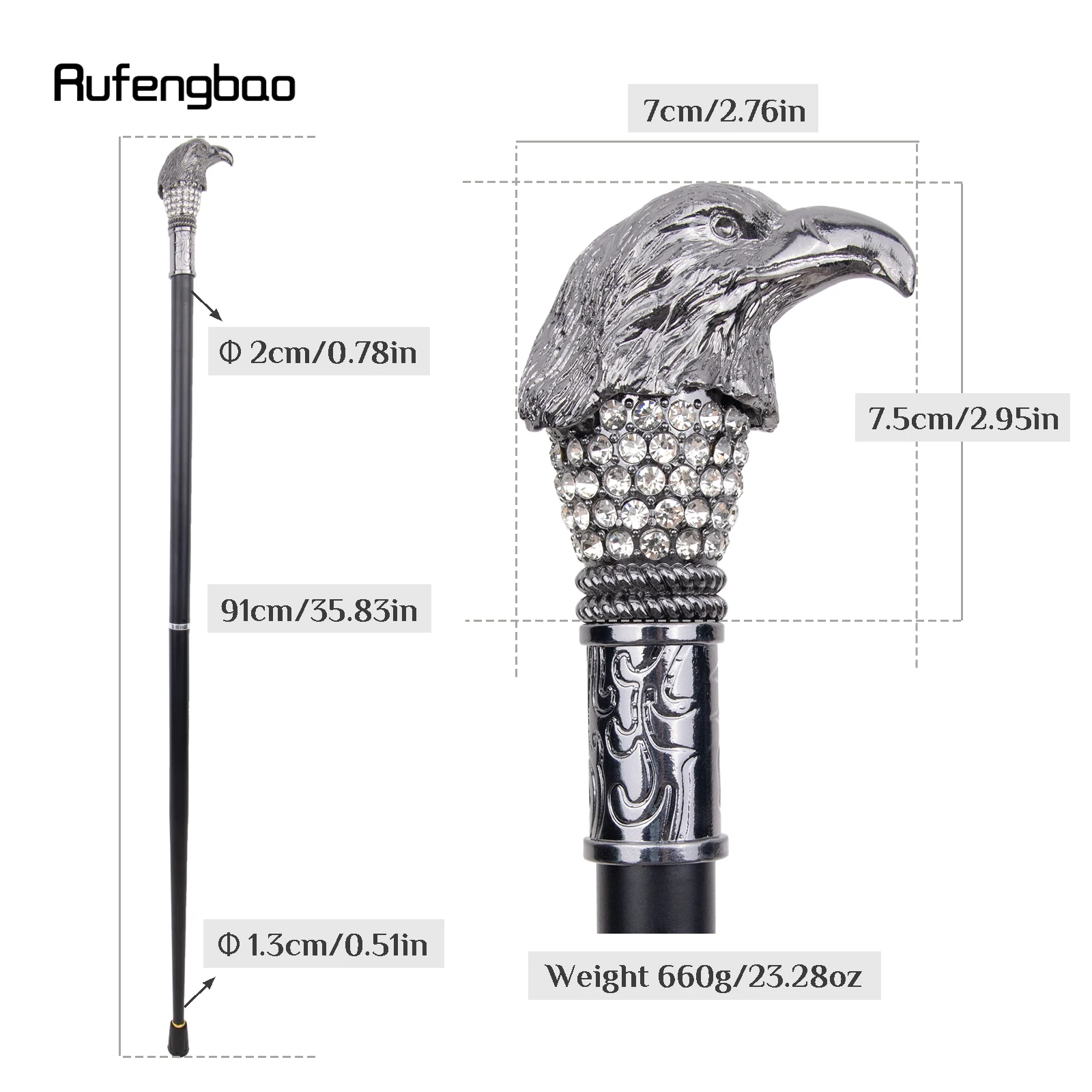 Silver Eagle Head Fashion Walking Stick Decorative Stick Cospaly Vintage Party Fashionable Walking Cane Crosier 91cm