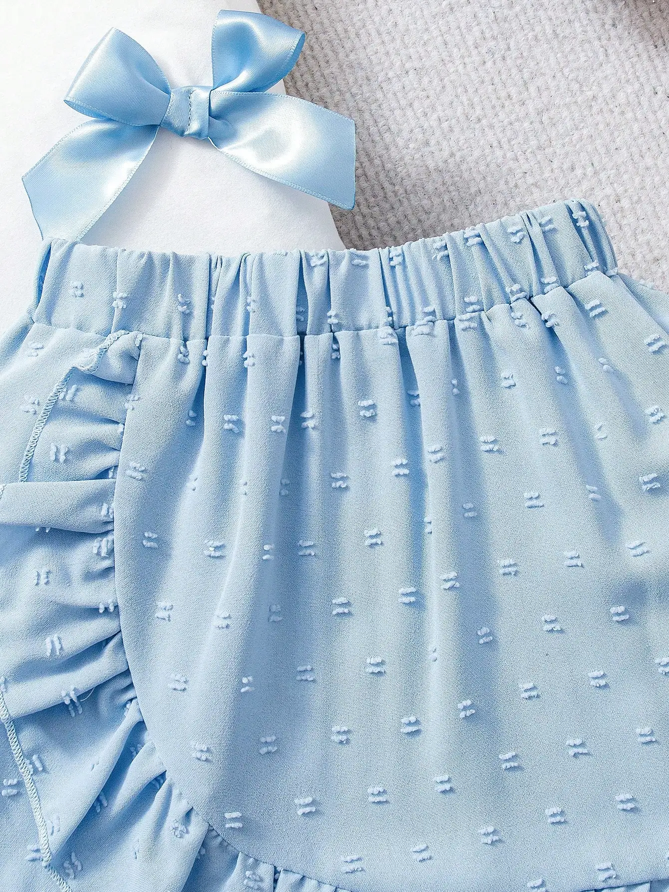 Комплект из футболки с синим бантом и многоярусной юбки для девочек |   Сладкий наряд в стиле преппи для детей 4–7 лет, школа/вечеринки (S/S)