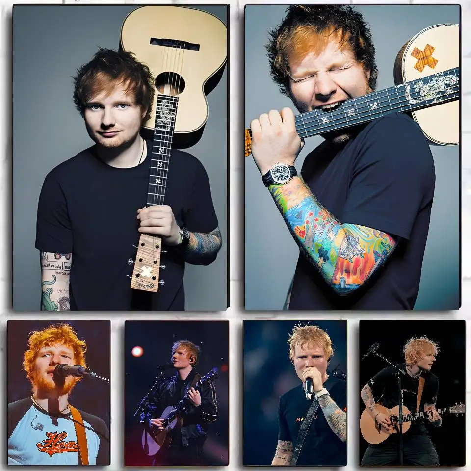 Sänger E-Ed Sheeran Poster Selbstklebende Kunst Wasserdichter Papieraufkleber Kaffeehaus Bar Schlafsaal Wanddekoration