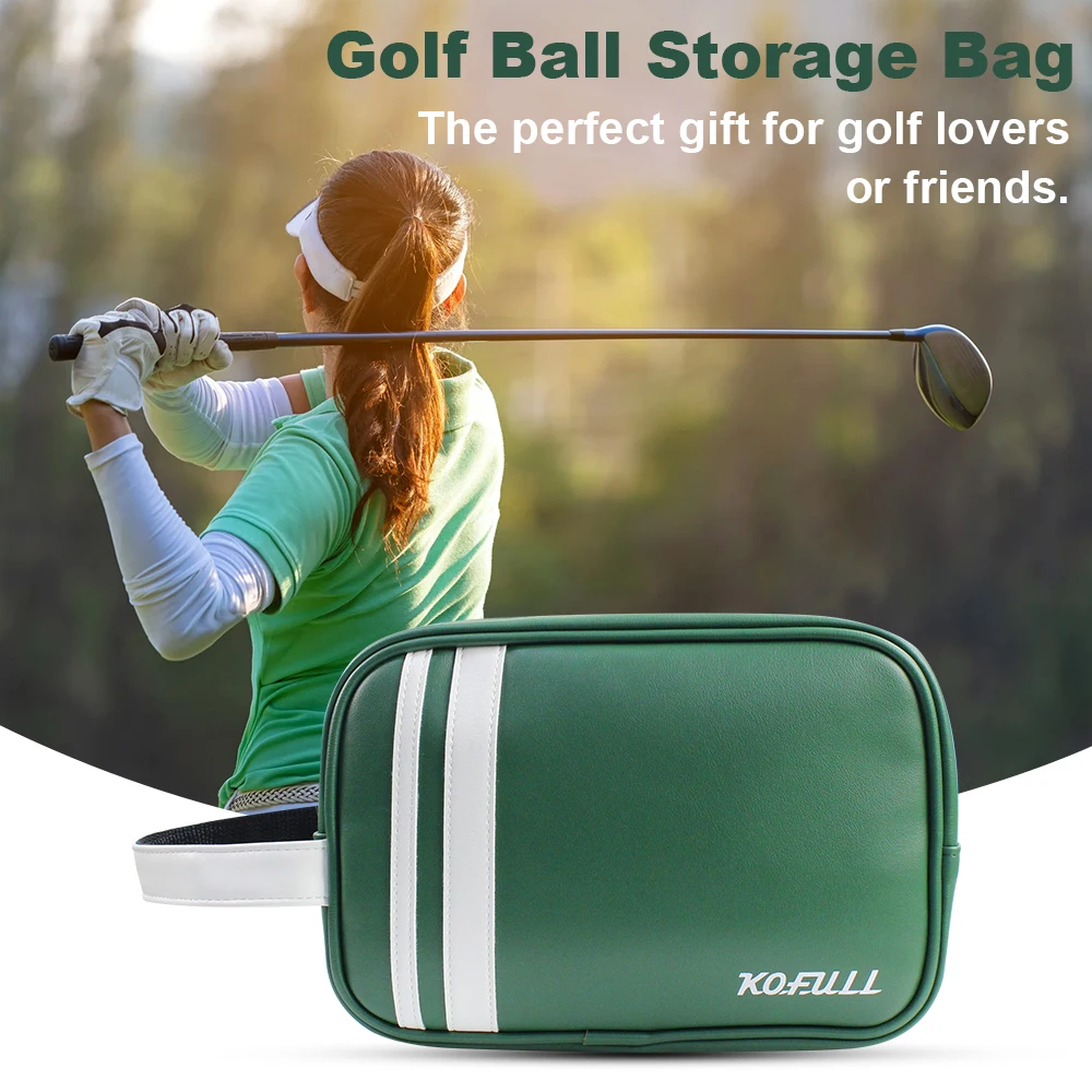 Double Zipper Leather Golf Ball Storage Bag Portable Golf Pouch Handbag Used for Phone & Ball & Tees & Other Belongings 2 Colors