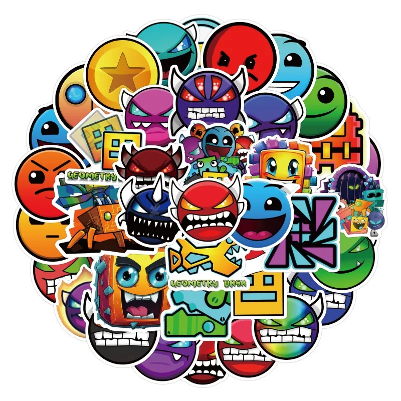 50pcs Game GeometryDash Graffiti Stickers Luggage Water Cup Guitar Scooter Stationery Mobile Phone Decorative Stickers