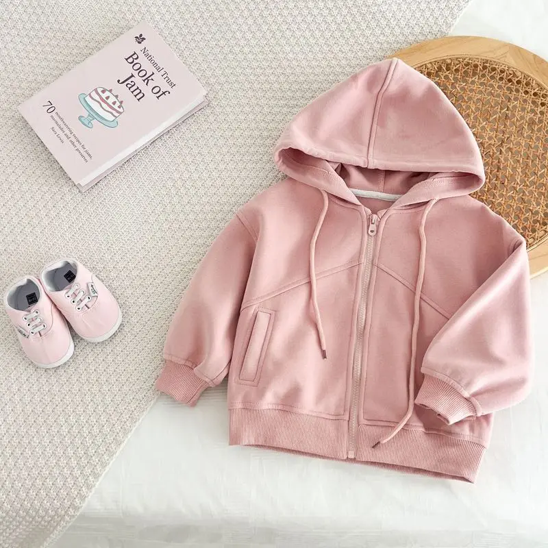 Korean-style children's hooded sweatshirt jacket，New Spring and Autumn Children's Clothing，Unisex solid color casual zip-up top - view 3