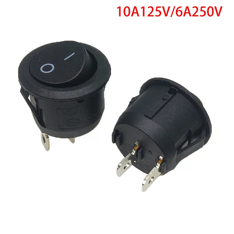 20pcs Rocker Switch Black On Off 2 Pin Mini Round Toggle Switch 3A 250V 6A 125V Circle Switches For RV Car Truck Boat