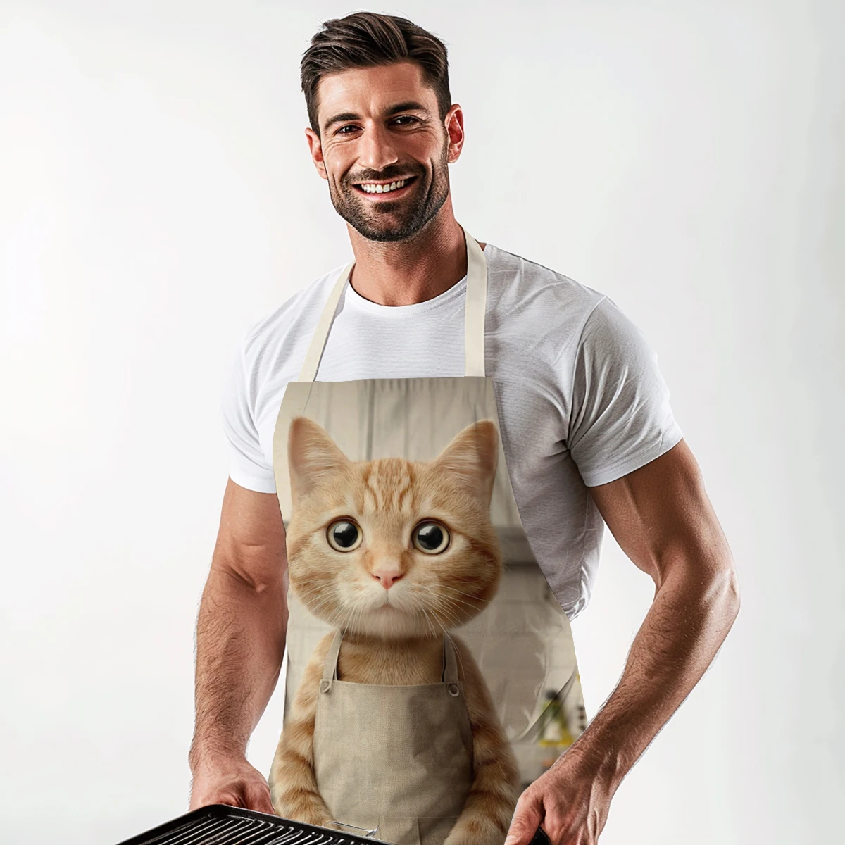 

Cute Cat Pattern Polyester Apron - Adorable Cooking & Painting Apron, Lovely Kitchen & Art Studio Polyester For Daily Use