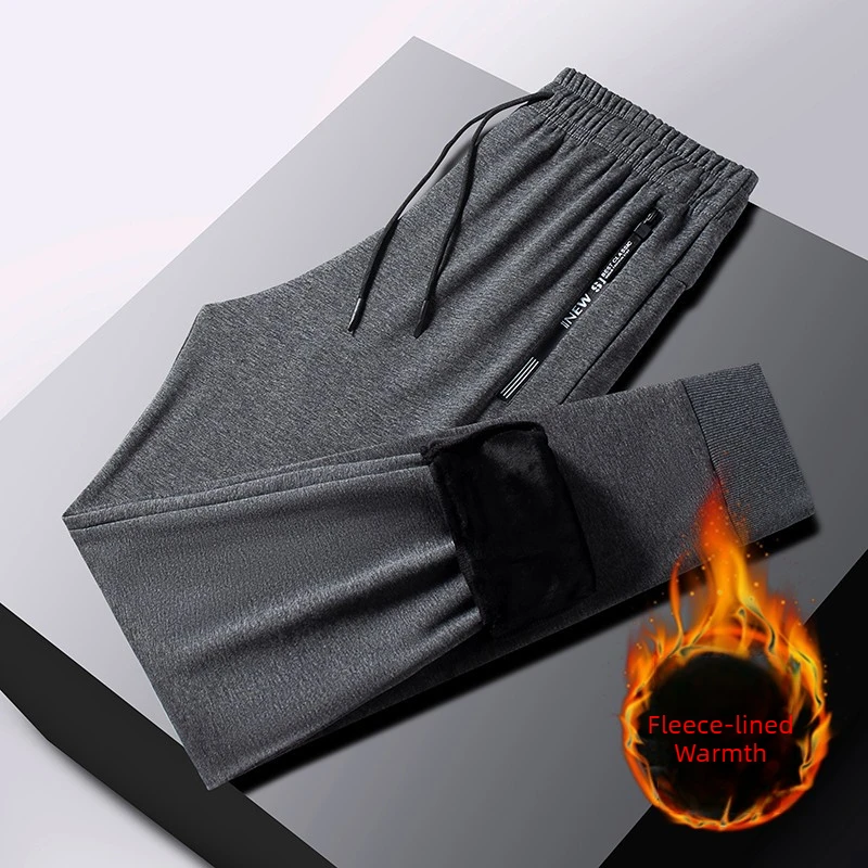 

Мужские повседневные брюки на флисовой подкладке с эластичной резинкой на талии, свободные брюки на открытом воздухе, повседневные теплые прямые черные трендовые спортивные штаны