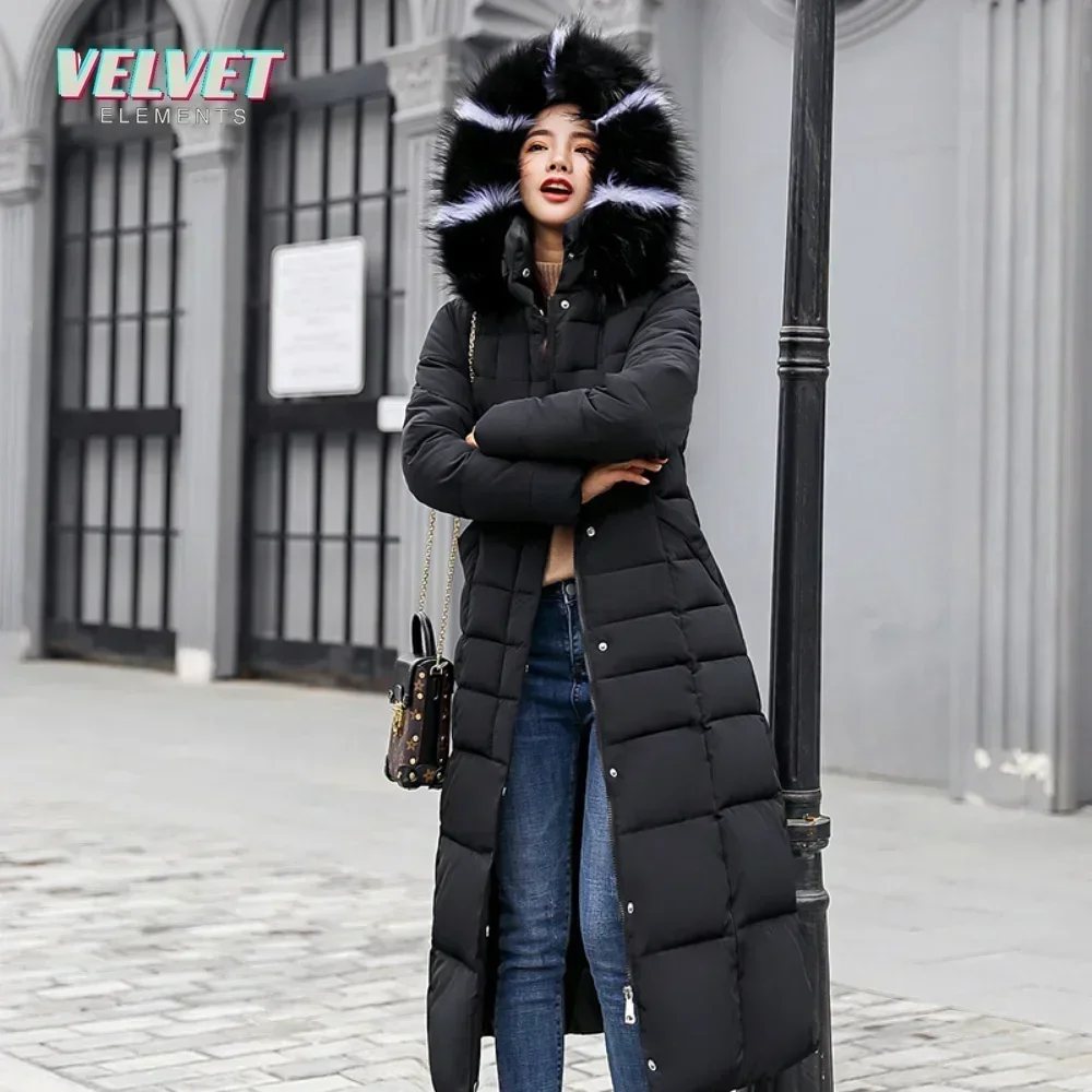 V&Es 2023 New Down Cotton Padded Liner Parkas 3XL Fashion Fur Collar Winter Jacket Women Long Hooded Winter Coat