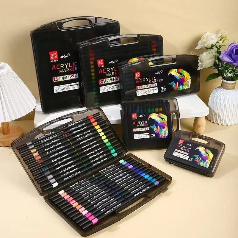 24-80 لون أكريليك أقلام الطلاء علامات فرشاة تلميح علامات الطلاء للرسم على الصخور الخشب قماش الحجر ، هدية الكريسماس Crafts بها بنفسك الحرف