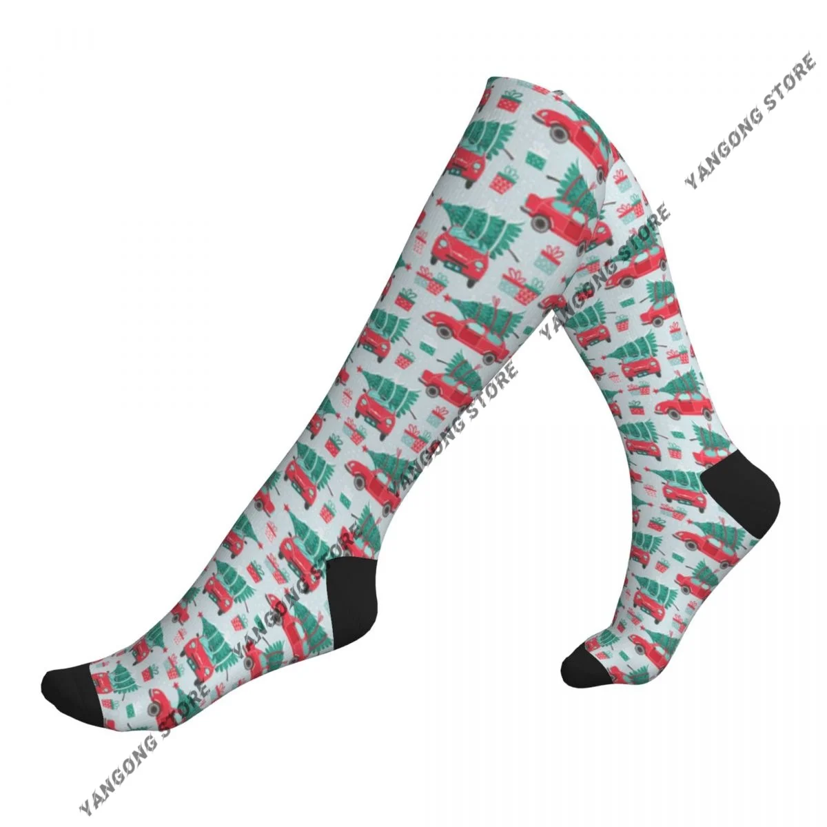 Red Truck And Christmas Tree Compression Socks Men Women Travel Sport Socks