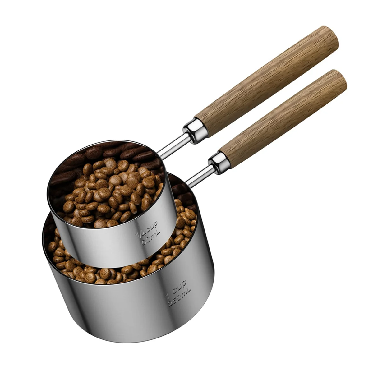 

Stainless Steel Dog Food Scoop with Two-Pack Measuring-Cup: 1CUP and 1/4CUP-Perfect for Precise Pet Mealtime Portioning