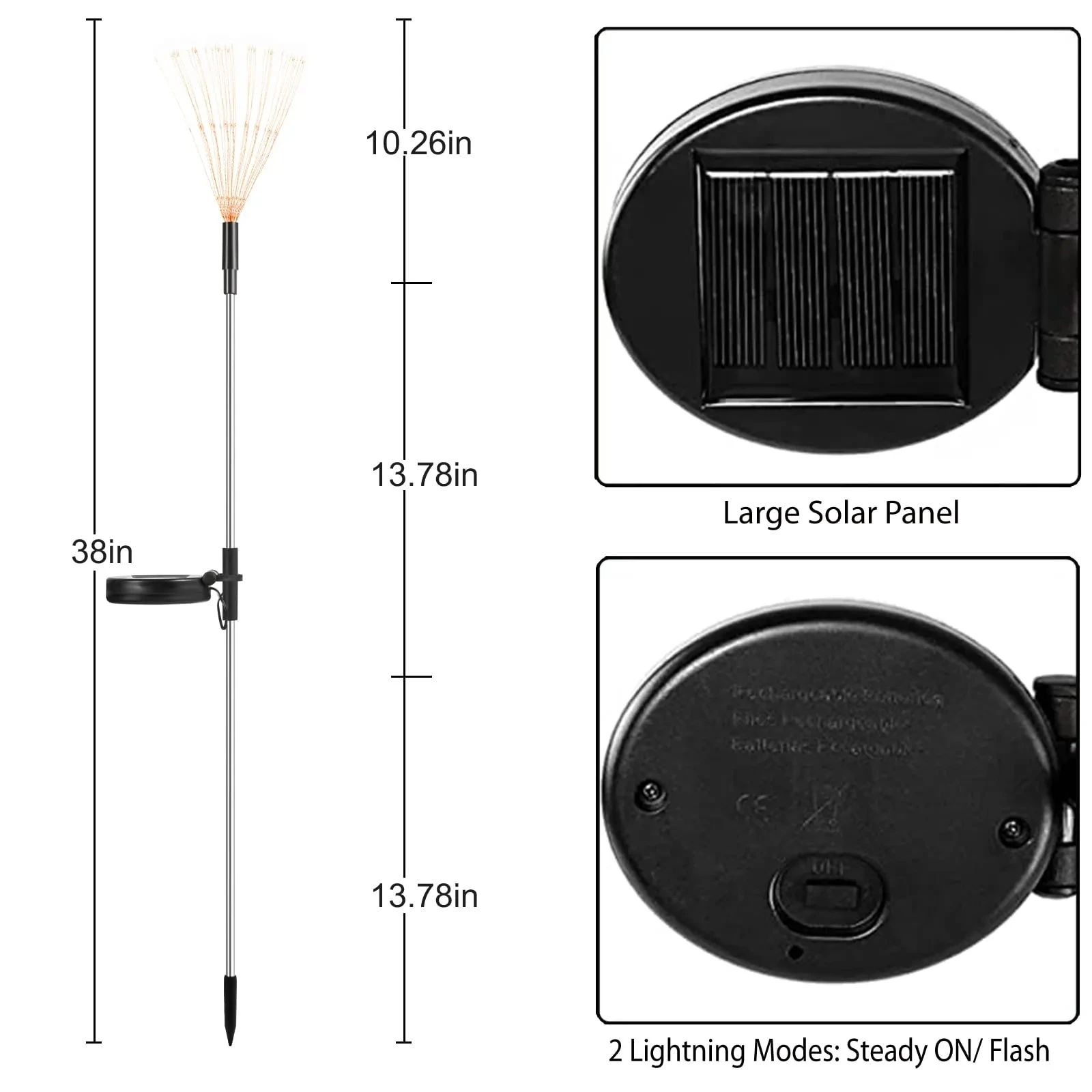 2 buah/lot lampu kembang api surya LED tahan air luar ruangan tali kilat Dandelion lampu peri untuk dekorasi taman lanskap rumput 002