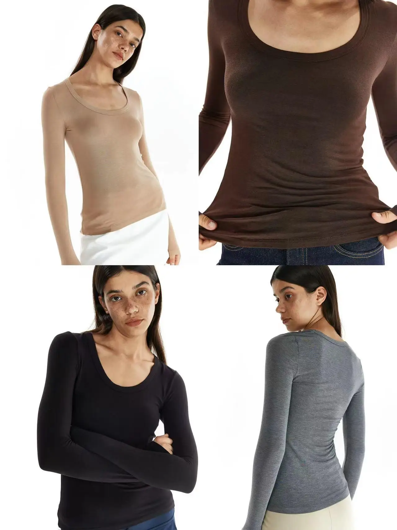 

a DoOr 4-Color Elastic Long Sve Knitted Top Thin Versatile Layerable Unlined Women's T-irt Comfortable Stretchy Base Layer