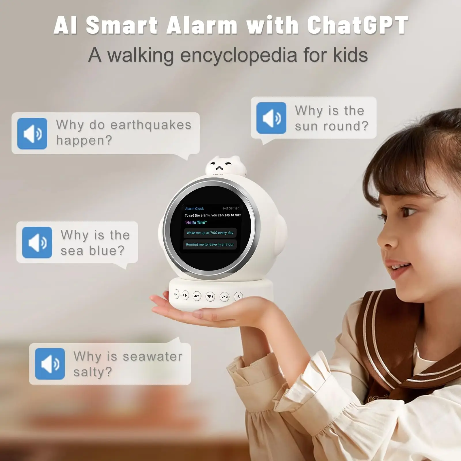 2026 NEW AI Smart Alarm Clock Kids Sleep Trainer WiFi 2.4G Voice Clock Talking Buddy Educational Music/Stories Player Cool Robot