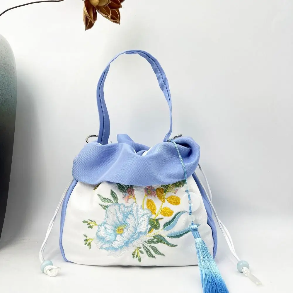 

Chinese Style Handbag Literary Large Capacity with Tassels Phone Bag Flowers Embroidery Cossbody Bag Hanfu Qipao