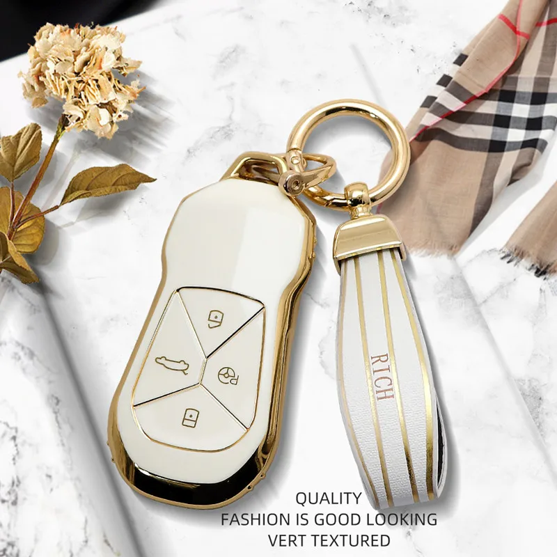 Luxurious Golden Edge Remote Car Key Case Full Cover For Xpeng P5 P7 G9 G3i Key Fob Protective Shell Keychain Auto Accessories