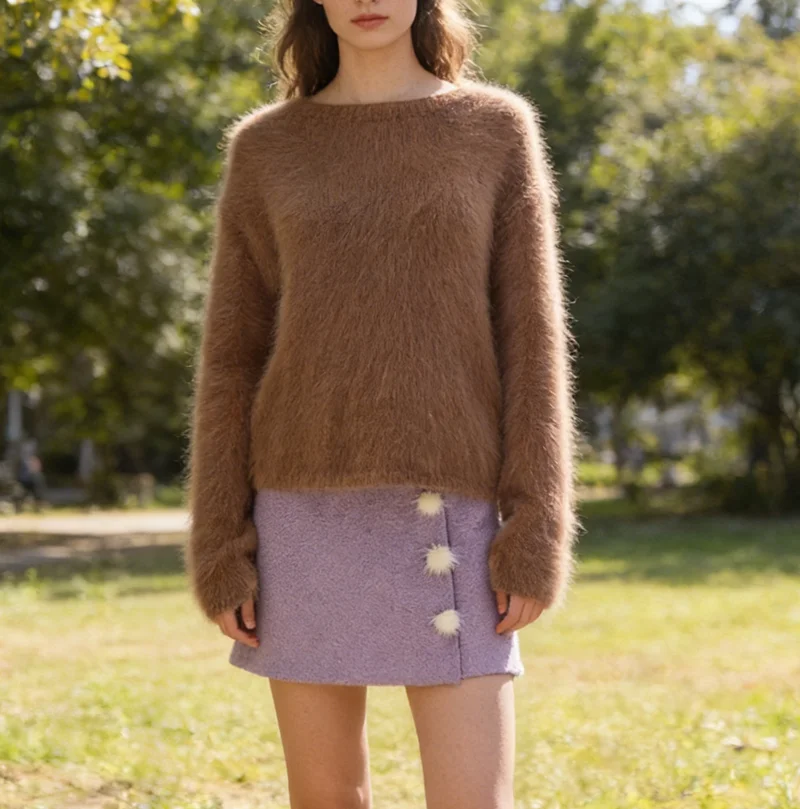 

Женский пушистый свитер из вельвета с V-образным вырезом, длинными рукавами, оверсайз, теплый, с длинным ворсом, на осень-зиму 2026