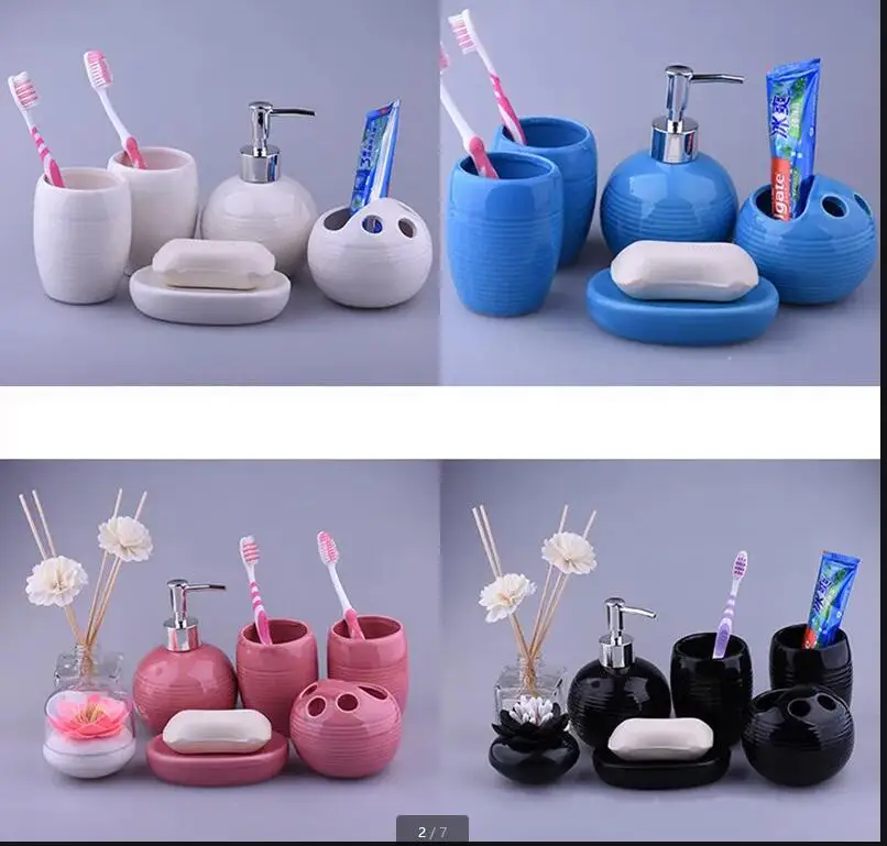 Pure Color Bathroom Five-piece Ceramic Toiletry Set Mouthwash Cup Soap Dispenser Nordic Home Accessories Gifts