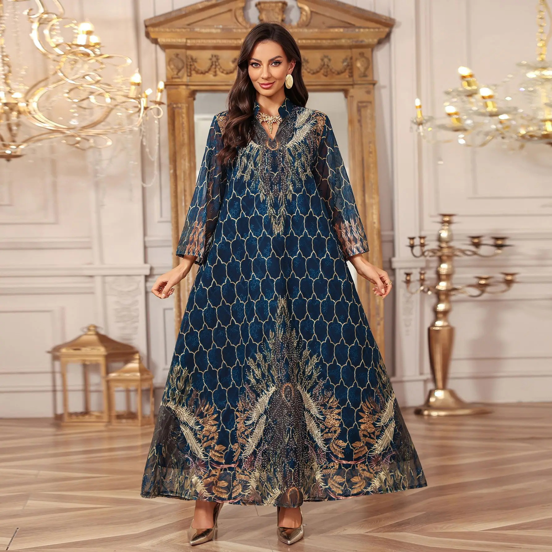 

Ид Абая женское праздничное платье с принтом бриллианта мусульманский Дубай Джалабия Vestidos Largos Ramadan Марокко молитвенный кафтан халат Абая 2026