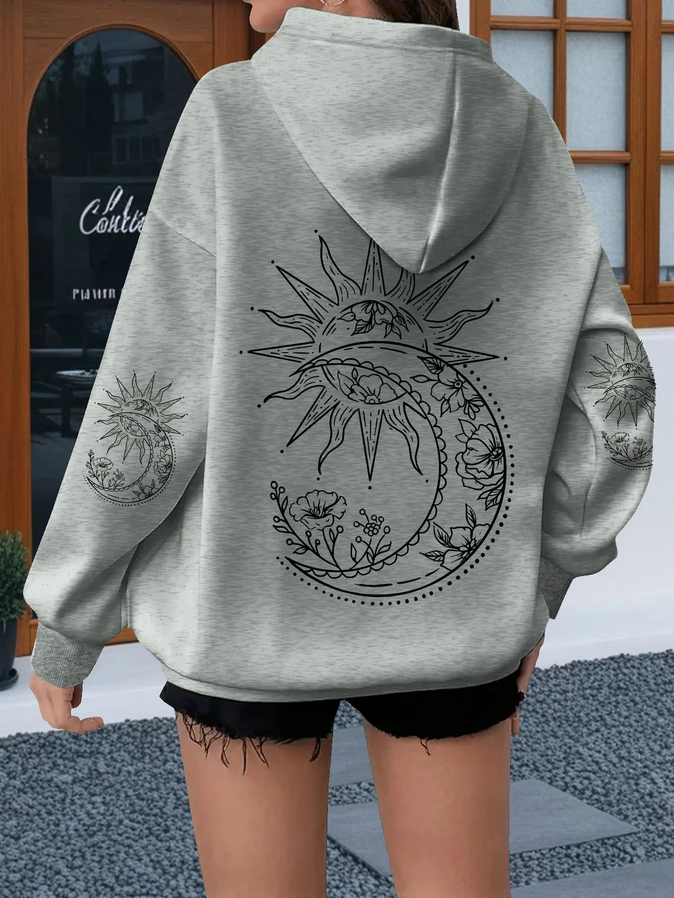 Women Flowers and The Sun Print Hoodie Unisex Autumn Winter Fleece Oversized Hooded Everyday Outdoors Hoodie for Any Occasion