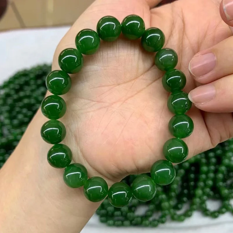 Natural 10mm Fashion Positive Green Quality as Shown in Figure Hetian Jade Bracelet Wholesale