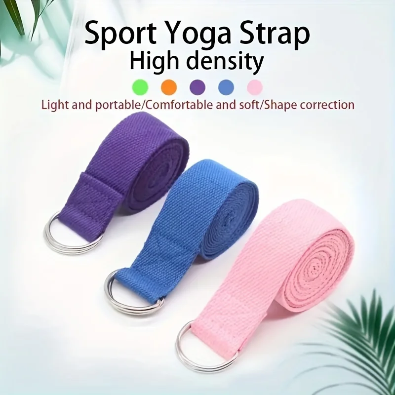 1pc Durable Cotton Yoga Resistance Belt, Fitness Stretching Band With Metal D Ring, Suitable For Body Shaping