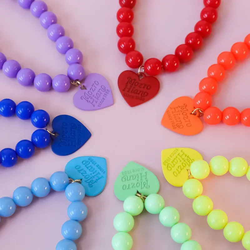 Pet Collar Rainbow Macaron Cat Dog Pearl Necklace Heart Shaped Ornament Pet Dog Accessories