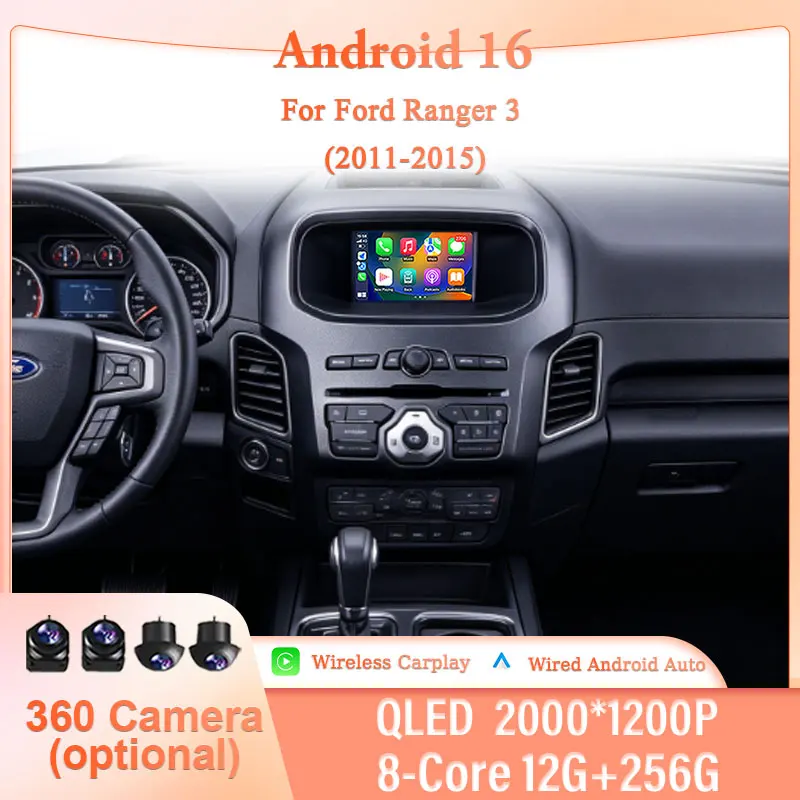 Radio para Auto Android 16 de 9 Pulgadas con Android Auto, DSP, WiFi, 4G para Ford Ranger 3 2011-2015, Pantalla Táctil IPS 2.5D LHD, Accesorios para Auto