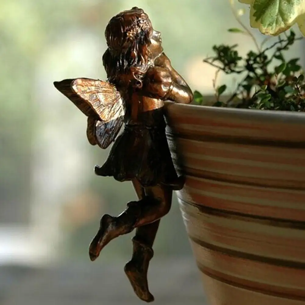 Miniature Fairies Pot Huggers Garden Planter Pot Hanger Resin Vintage Fairy Angel Statue Flying Fairies Figurines Home Ornaments