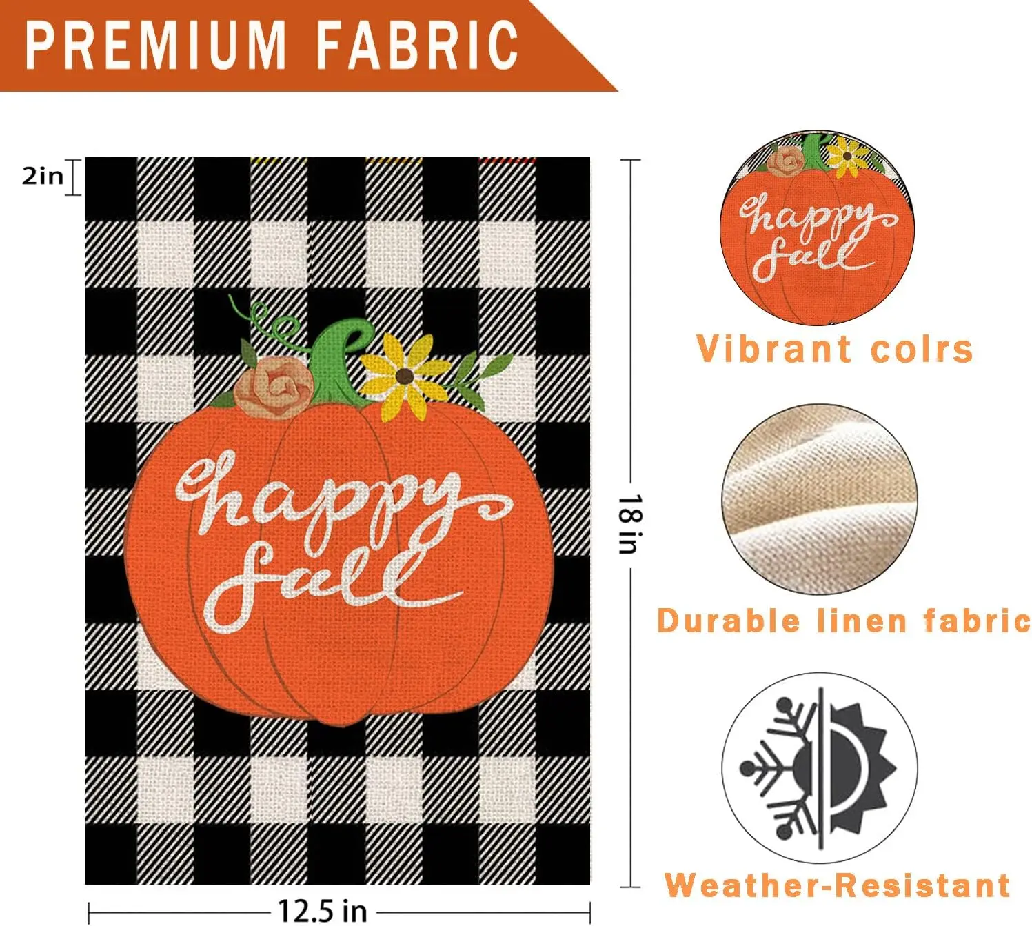 Happy Fall Garden Flag small 12.5 x 18 Inch Double Sided Buffalo Plaid Pumpkins Seasonal for Outside Burlap Yard Outdoor Decor