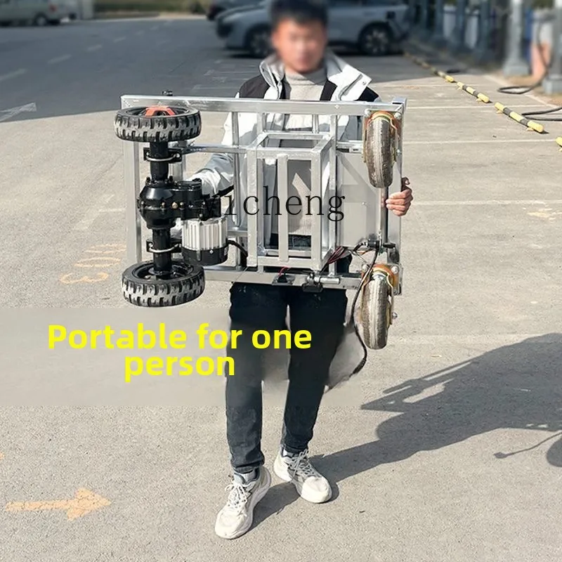 D24- electric hand push pull tile yellow sand cement flat truck portable folding trolley