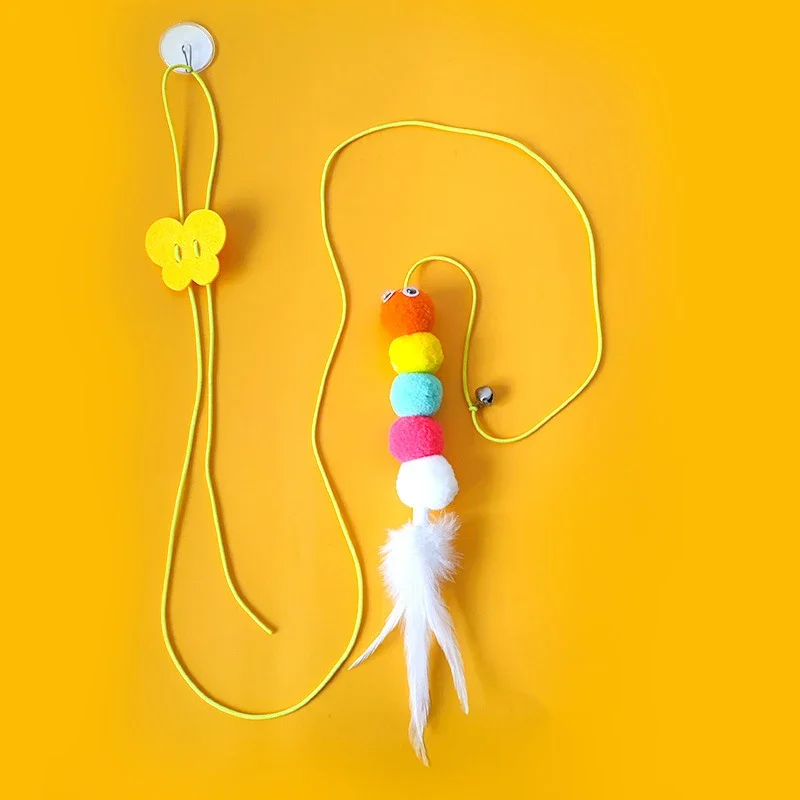 Cute Pet Cat Toys Funny Stick Kitten Self -hi Elastic Rope Dragonfly Shape Feather Bell Teasing Stick Hanging Swing Thousands
