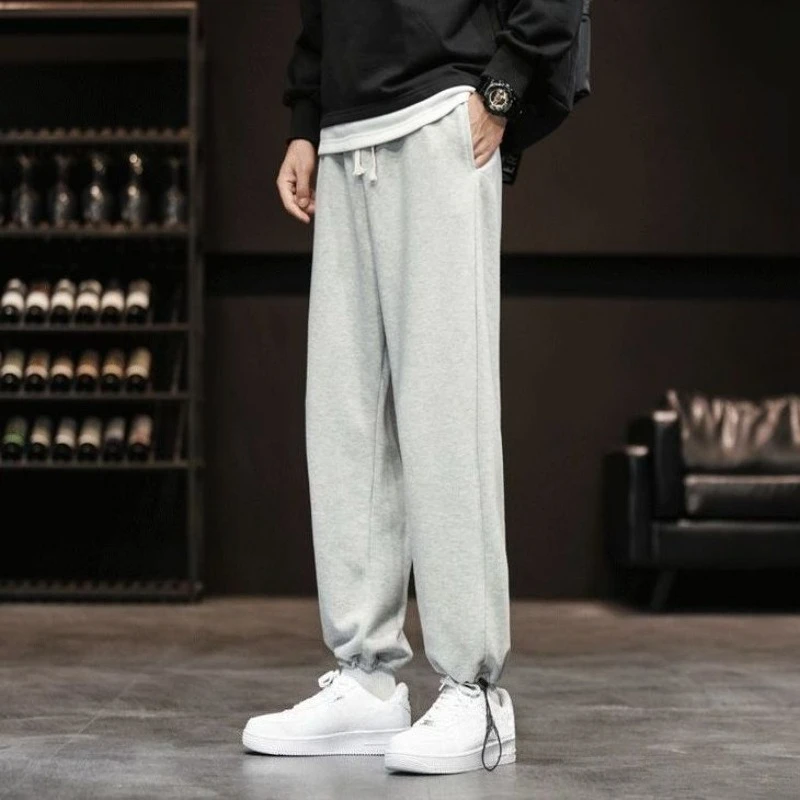 Men's Gray Fleece Lined Sweatpants Winter Warm Drawstring Joggers Casual Sport Trousers Streetwear