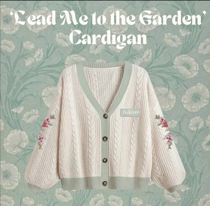 

American Vintage Flowers Embroidered Lantern Long Sleeves Knitted Cardigan Women Casual Loose Folklore Women Sweater Coat