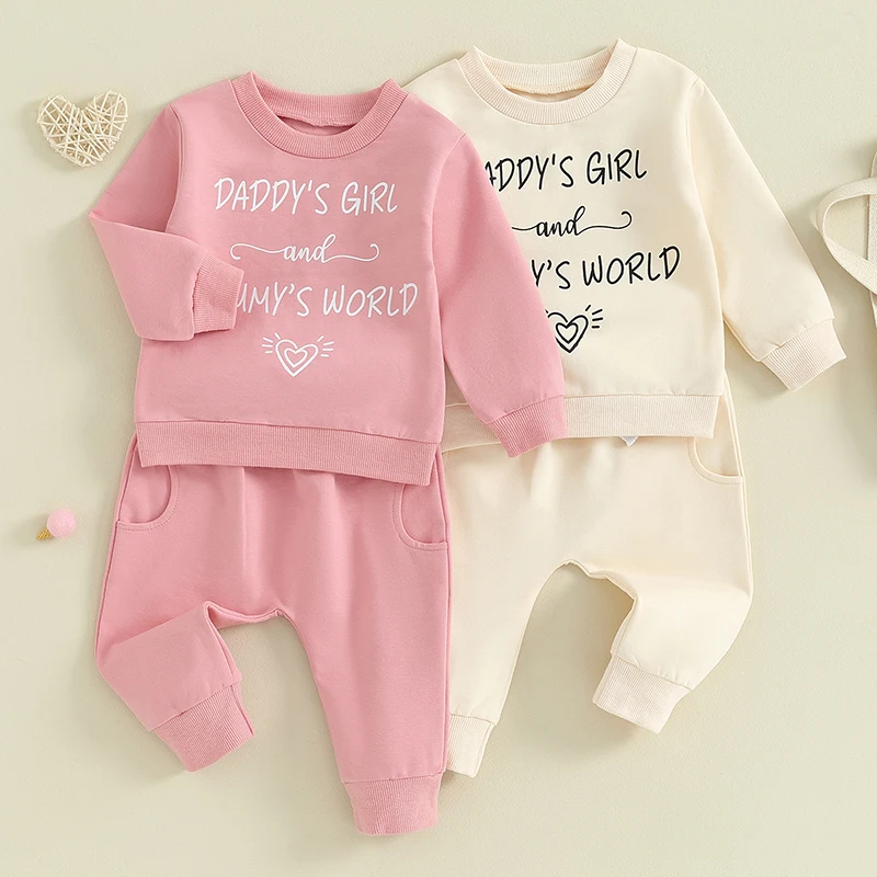 

2023-09-25 Lioraitiin 0-3Y Baby Girl Fall Outfits Long Sleeve Letter Print Sweatshirt + Pants Set Spring Clothes 2Pcs