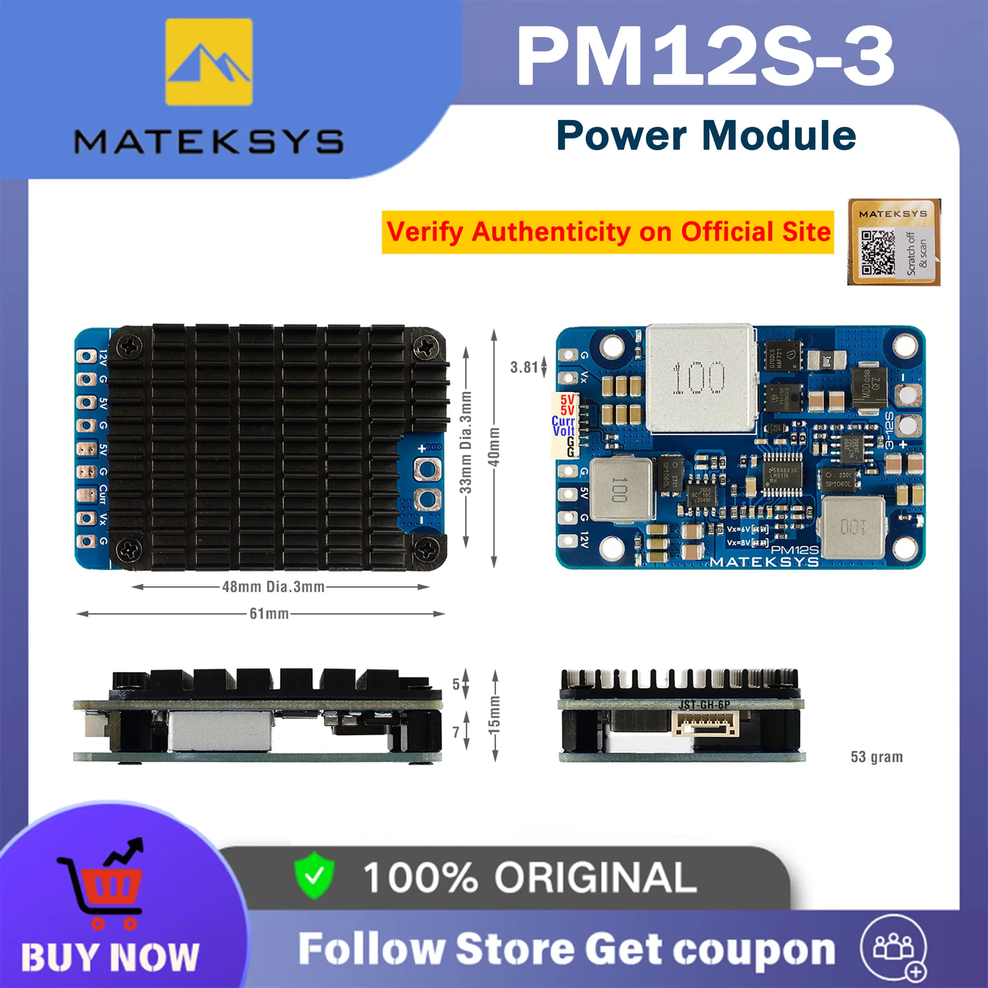 Matek Mateksys PM12S-3 POWER MODULE 9V to 55V independent Step-Down Voltage Regulators  for RC Model Airplane FPV Racing Drone