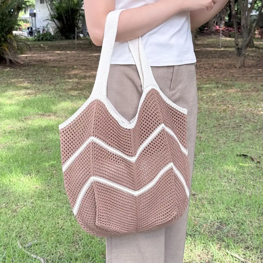 البوهيمي محبوك حقيبة كتف جوفاء سعة كبيرة حقيبة يد منسوجة عادية صديقة للبيئة واسعة الكروشيه حمل حقيبة الفتيات