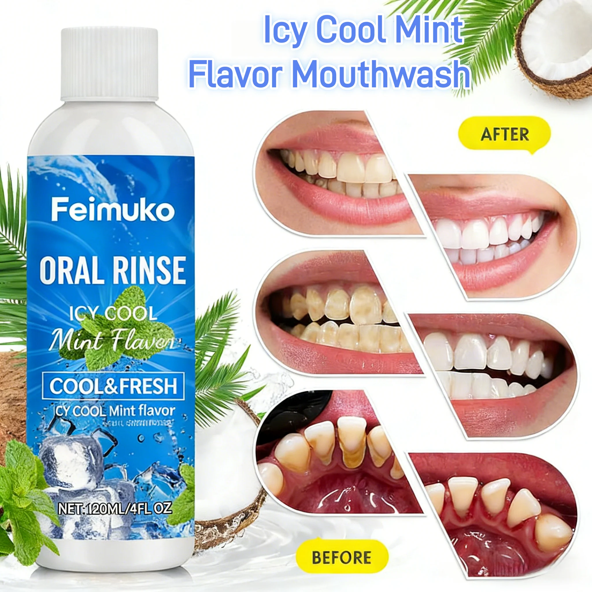 Icy Cool Mint Flavor Mouthwash Relieve Tooth Sensitivity Teeth Brightening Whitening Oral Health Care