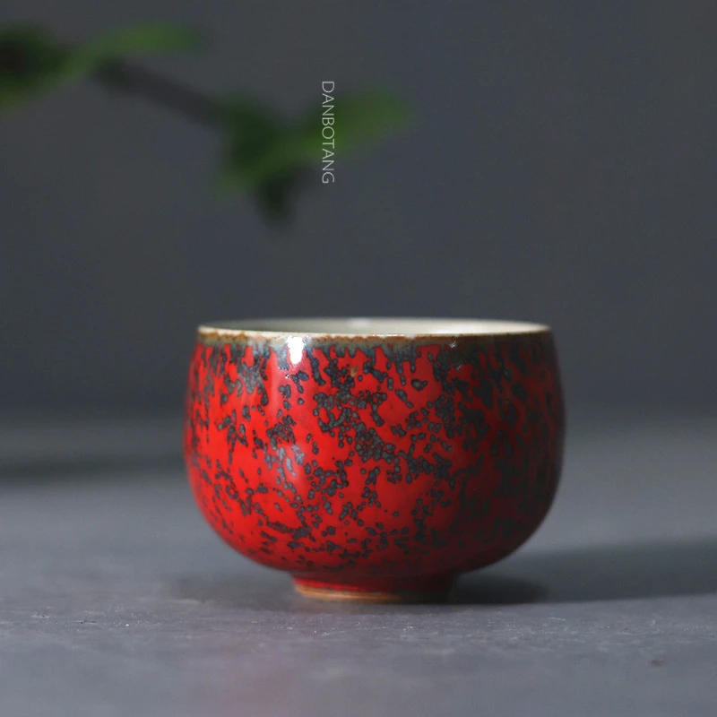 Jingdezhen Handcrafted High Temperature Glass Cup with War-Style Red Glaze Ceramic Owner Cup