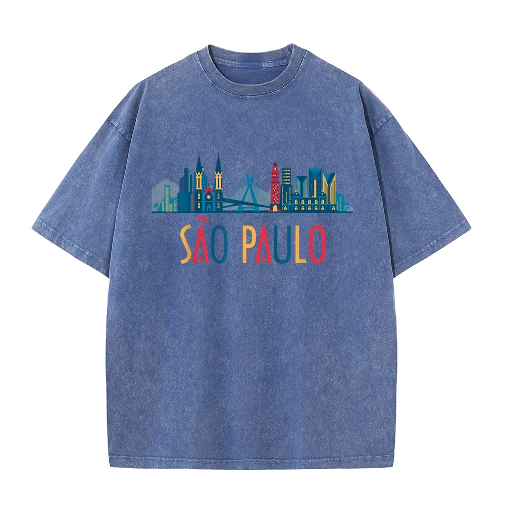 Sao Paulo Brazil Skyline Souvenir Gift T-Shirt Printed Men's T Shirts Sale Breathable Short Sleeve Tee Graphic Casual Summer