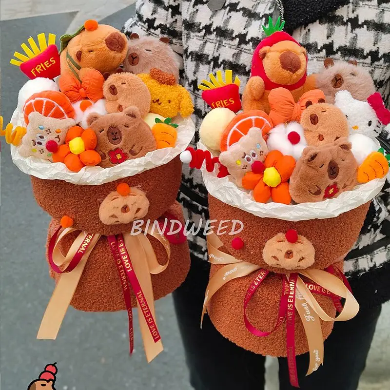 Lindo Peluche de Capibara, Simulación de Capibara, Ramo de Peluche con Rosas, Animales de Peluche Suaves, Juguete de Peluche para el Día de San Valentín, Cumpleaños, Navidad