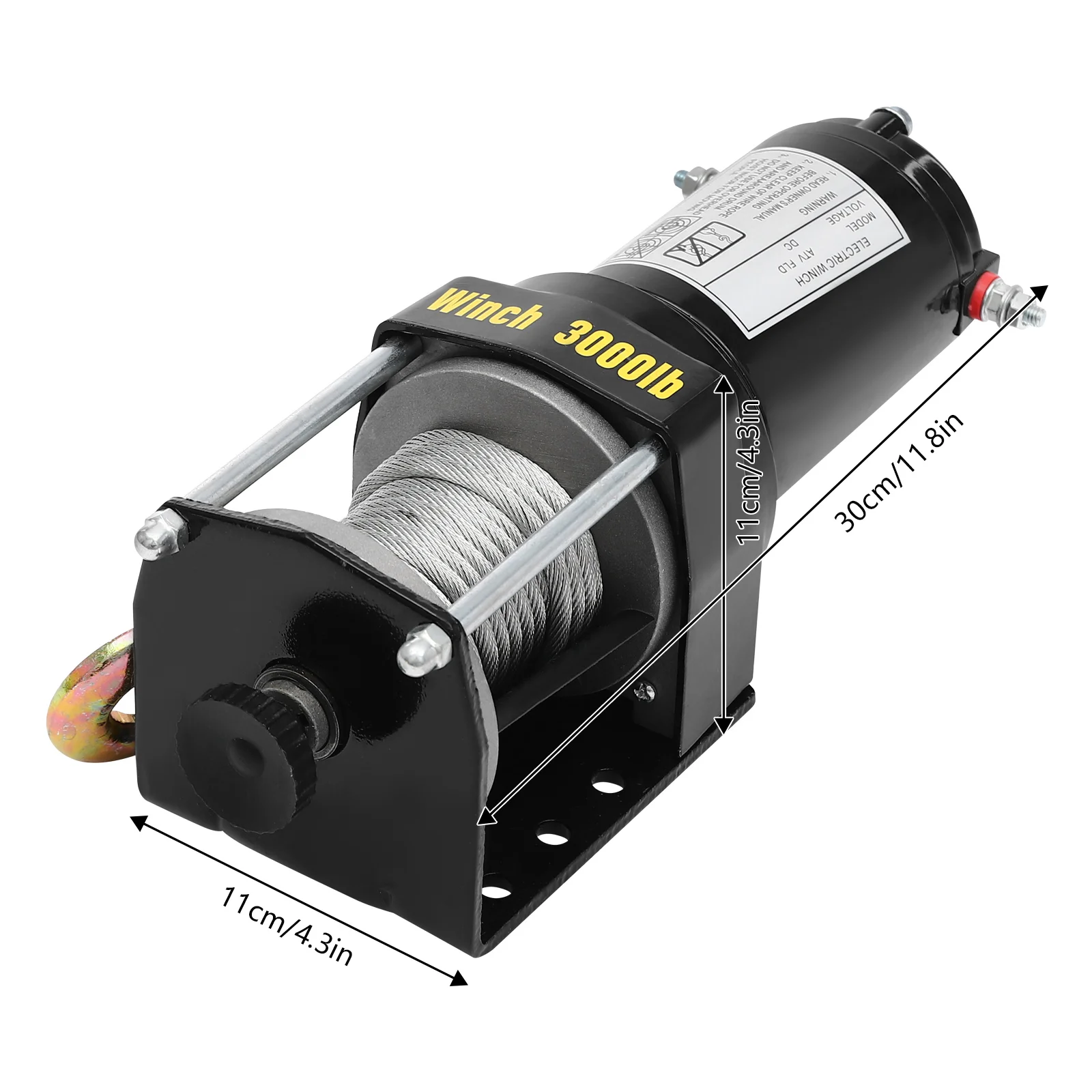 12V elektrische lier, 3000 lbs elektrische lierkit, elektrische lier met bedrade bediening, 136:1 overbrengingsverhouding, IP54 waterdichte beoordeling