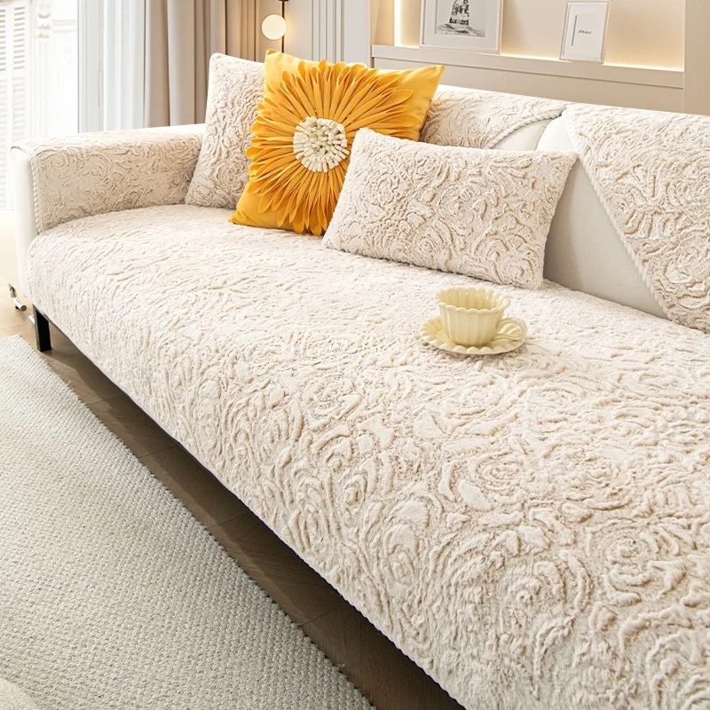 Velvet Sofa Cover 3D Rose Pattern Luxury L Shape Sofas Cover Corner Sofa Covers Armchair Anti-dust Slipcover Pet Friendly